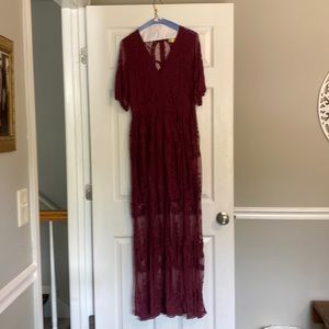 Burgundy Lace Evening Gown/Prom Dress